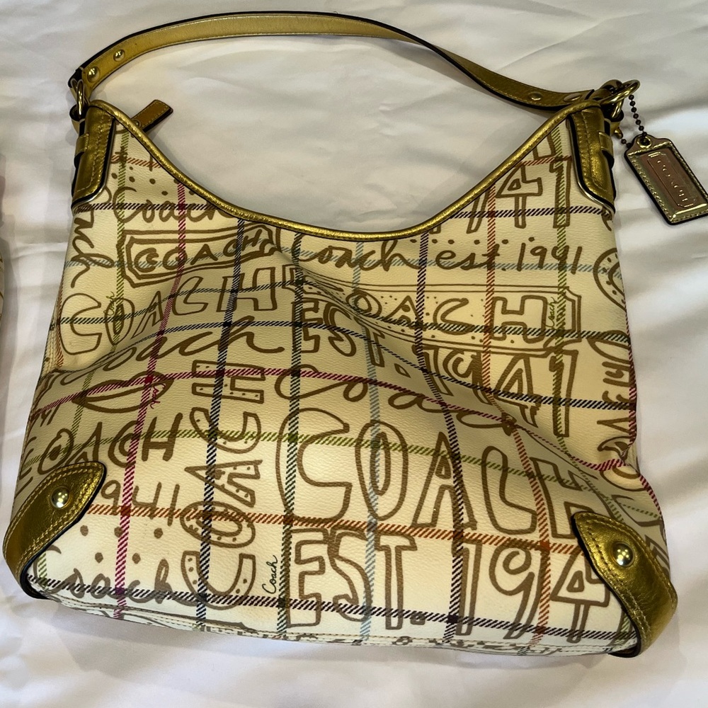 Coach Shoulder Bag with Gold Accents and Matching Umbrella
